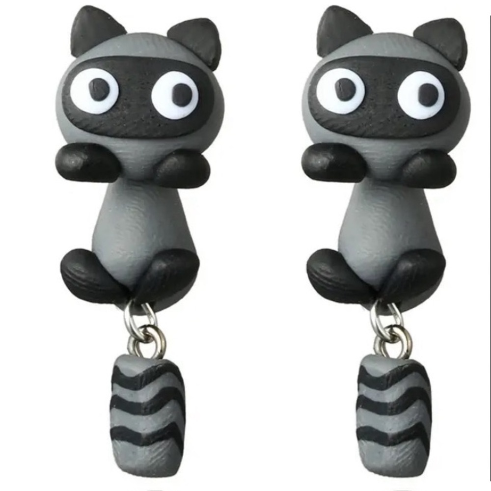 Clay Raccoon Earrings
